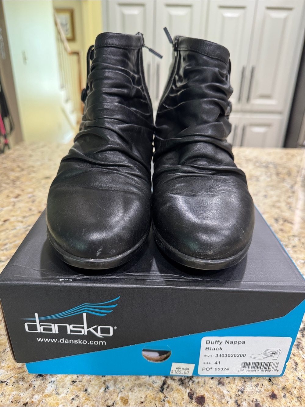 Dansko Buffy Nappa Black Ruched Leather Ankle Boots